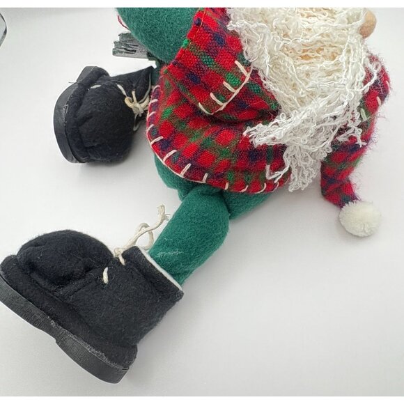 Handcrafted Santa Claus Shelf Sitter Christmas Decor with Tree Plaid Outfit - Picture 7 of 9
